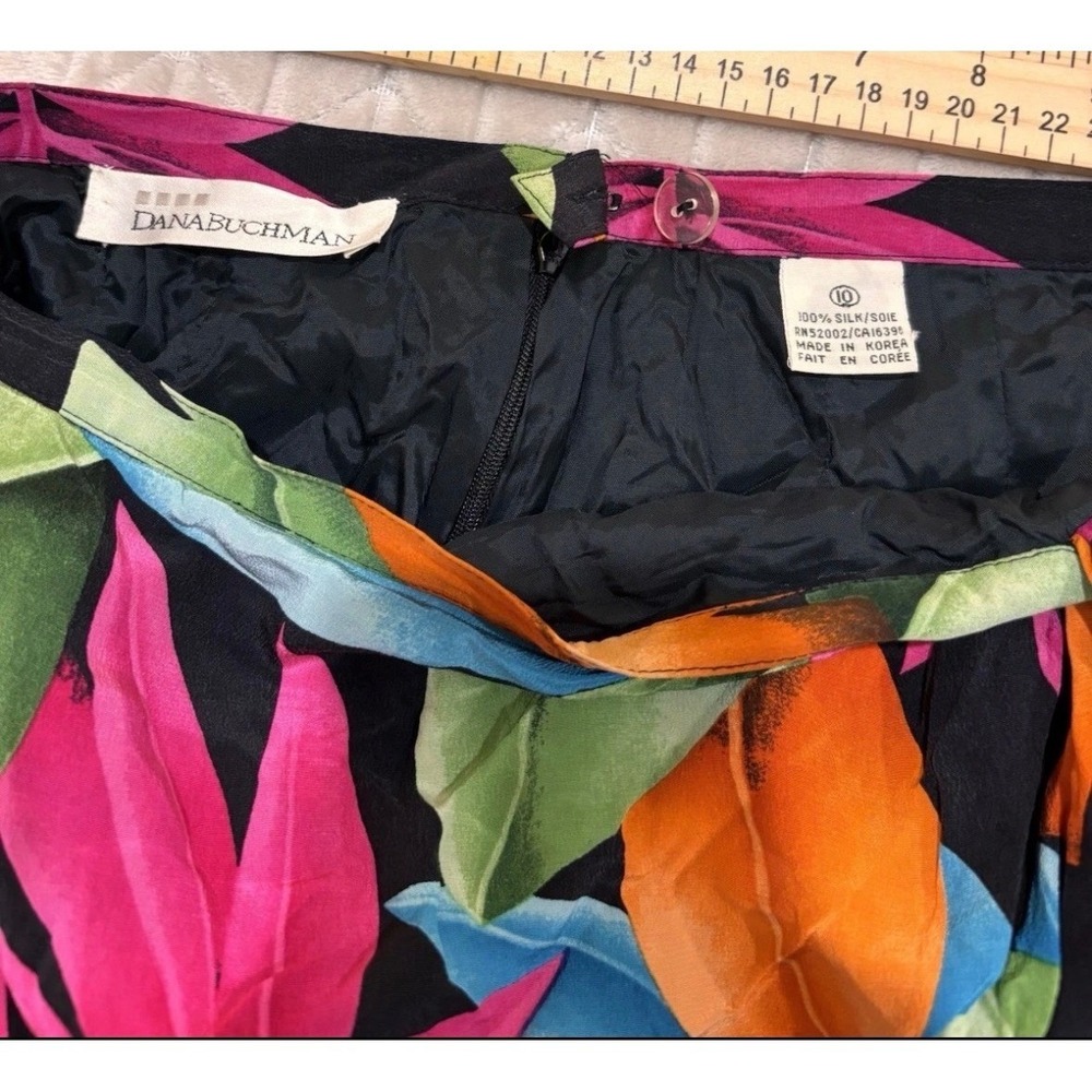 Dana Buchman Vintage 100% Silk Tropical Leaf Print Faux Wrap Skirt Size 10 Multi - Picture 5 of 13